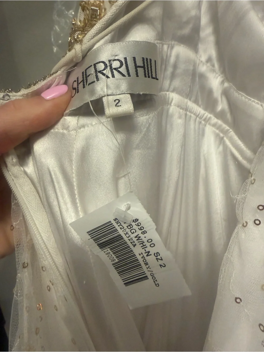 Sherri Hill White and Gold Sparkle Tulle Pageant Dress
